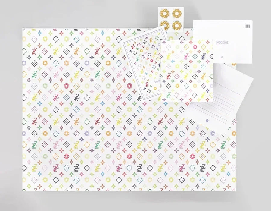 Kleurrijk patroon met geometrische vormen en bloemen, Pookies