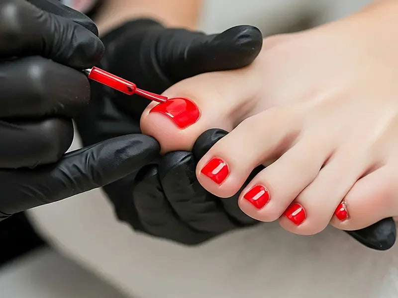 Rode pedicure nagellak aanbrengen - Cryon Schoonheidssalon